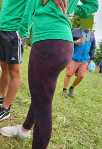 Thin Milf in purple yogas (hint of VPL)