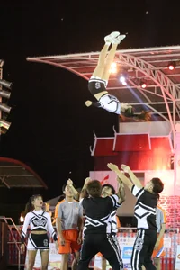 Bunch of athletic Thai cheerleaders at a competition