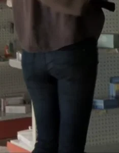 Little Flat Booty And Skinny Legs in Tight Blue Jeans Store Closeup Creepshot
