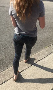 Girl with Wavy Hair in Yoga Pants City Street Candid
