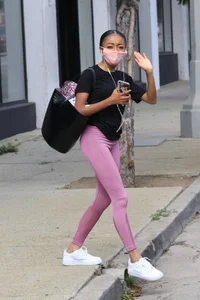 Skai Jackson in pink leggings at the DWTS studio in Los Angeles