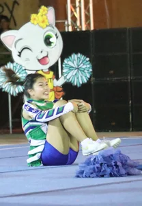 Bunch of athletic Thai cheerleaders at a competition