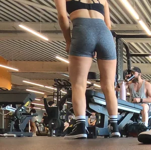 Cute gym blonde with orange hair ribbon