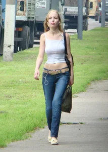Braless blonde with nice tits
