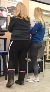 Thick blonde mom and daughter in tight leggings