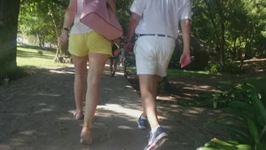 Milf in yellow shorts with vpl and a wedgie