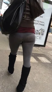 Girl in see through grey spandex showing her panties