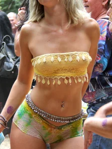 Sexy ass girl showing cheeks, nipples and camel toe at the 2015 Oregon Country Fair and bonus see through nipples girl and camel toe