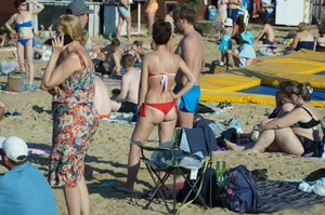 Hot Girl in Red Swimsuit Beach Creepshots Gallery