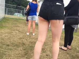 Hot candid teens in shorts at the countryside festival, amazing set of creepshots