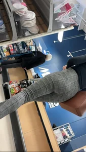 Bubble Blonde MILF Plaid Dress Pants Busted *Twice*