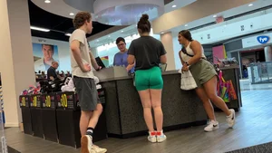 Brunette in green bikers (NON OC)