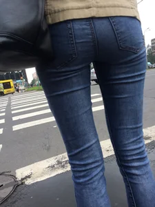 Sexy Little Booty And Long Skinny Legs in Tight Blue Jeans City Crosswalk Creepshots Collection