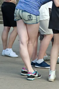 Skinny Legs in Mini Shorts Street Candid