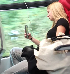 Hot busty blonde on train