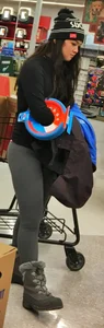 Chubby Teen Girl in Grey Yoga Pants at the Supermarket Candid Photos