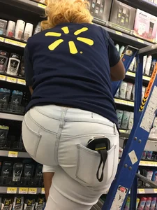 Walmart ebony employee in white jeans with a nice ass