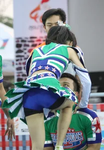 Bunch of athletic Thai cheerleaders at a competition