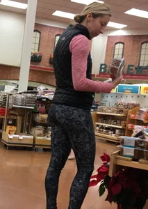 Skinny blonde milf grocery shopping in leggings