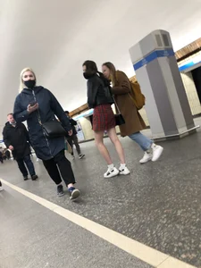 Hot slim legs in subway