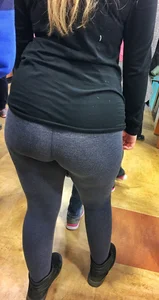PAWG blonde in grey leggings while shopping