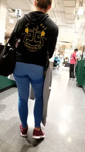 Milf with a nice ass in tight blue leggings at Dick's