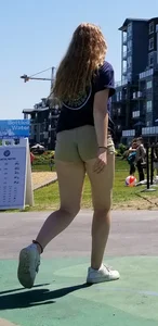 Ginger with ass eating shorts and long legs