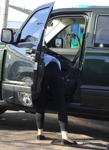 Some candid girls cleaning their cars in jeans and some showing ass crack