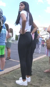 Cute and slim candid teen wearing leggings