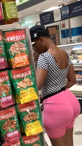 Big black milf booty in see through pink spandex shorts