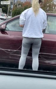 Blonde in Light Gray Leggings