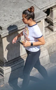 Asian girl in tight leggings with vpl