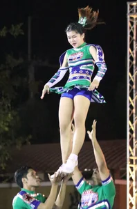 Bunch of athletic Thai cheerleaders at a competition