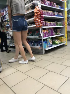 Girls in Blue Denim Shorts With Hot Legs at the Supermarket Creepshots Gallery