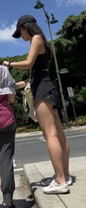 Skinny Chinese in lululemon shorts, leggy