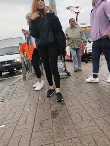Cute Smoking Girl in Black Tights on the Crosswalk Creepshots Collection