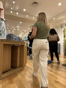 Blonde in white pants squatting and cleaning (oc)