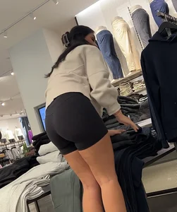 Sexy LuLu Lemon employee in tight black biker shorts
