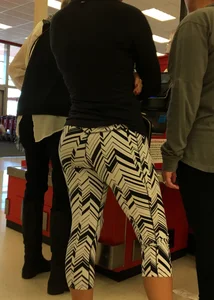 Black and white patterned leggings booty on cute girl at Target