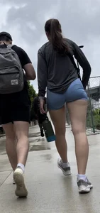 Succulent College Brunette in light blue spandex shorts VPL (oc)