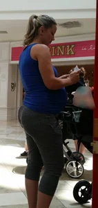Pregnant blonde in tight grey sweats with big booty and vpl and hard nipples in tank top