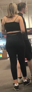Blonde babe shopping in tight black leggings