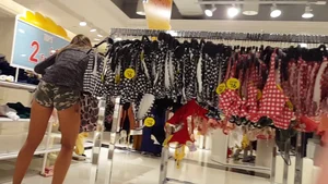 Super hot girl shopping in tiny and tight camo shorts with a nice ass
