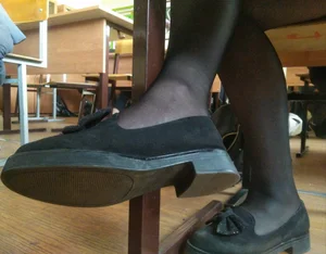 Feet in Black Pantyhose under Desk College Creepshot