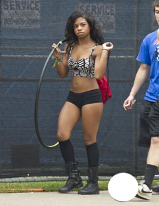 Sexy black teen hula hoop girl in tiny black shorts showing her cheeks