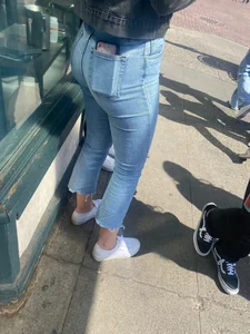Blonde in tight jeans