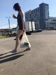 Candid Girl in Shorts With Purple Hair And Hot Pale Legs Street Creepshots Gallery