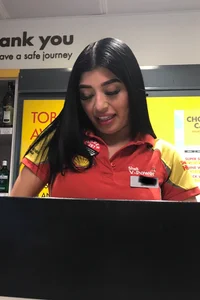 Convenience store employee with a sexy big ass in leggings
