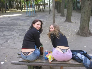 Totally busted by two chicks with whaletails, street creepshot