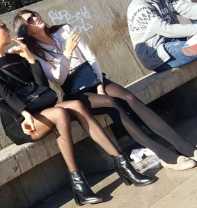 Hot Girls in Skirts, Pantyhose and Sunglasses City Park Candid Photos